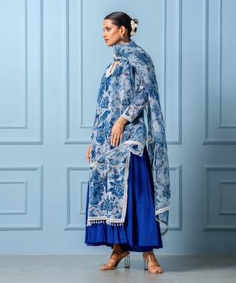 Blue chanderi printed kurta set 3