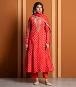 Orange bandhej print anarkali set