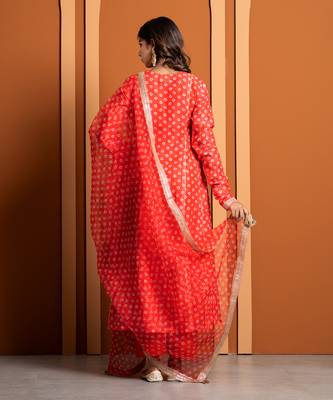 Orange bandhej print anarkali set 2
