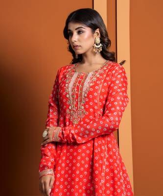 Orange bandhej print anarkali set 3
