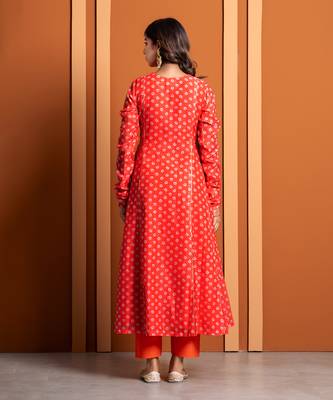 Orange bandhej print anarkali set 4