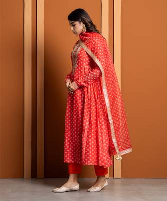 Orange bandhej print anarkali set 5