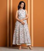 Ivory chanderi floral printed anarkali set