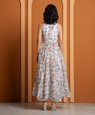 Ivory chanderi floral printed anarkali set 2