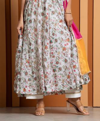 Ivory chanderi floral printed anarkali set 3