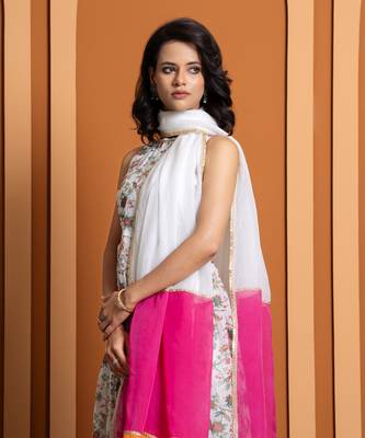 Ivory chanderi floral printed anarkali set 4