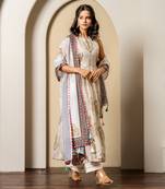 Ivory chanderi floral printed anarkali set