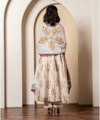 Ivory chanderi floral printed anarkali set 3