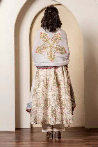 Ivory chanderi floral printed anarkali set