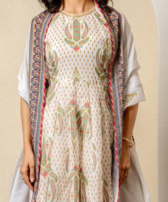 Ivory chanderi floral printed anarkali set 5