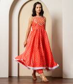 Orange bandhej print anarkali set