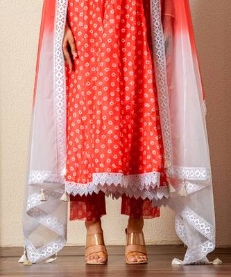 Orange bandhej print anarkali set 2