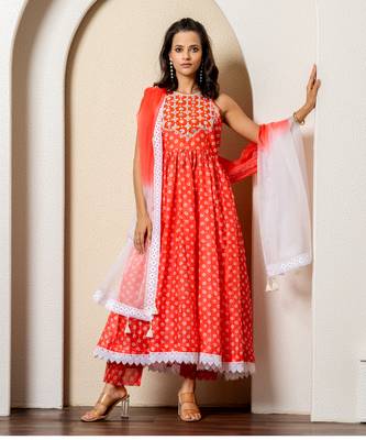 Orange bandhej print anarkali set 3