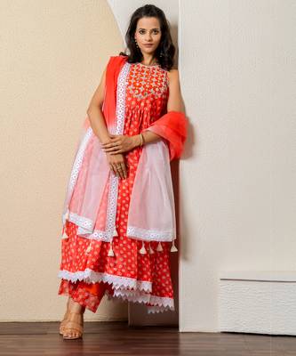 Orange bandhej print anarkali set 4
