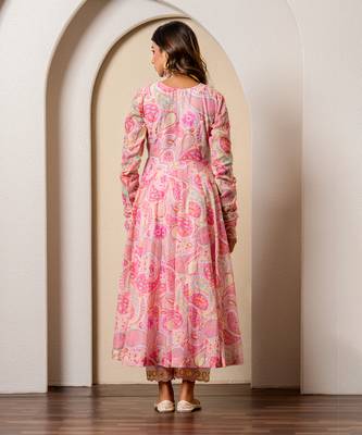 Pink chanderi printed anarkali set 5