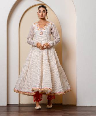 Ivory chanderi printed anarkali set 1