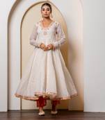 Ivory chanderi printed anarkali set