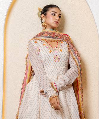 Ivory chanderi printed anarkali set 2
