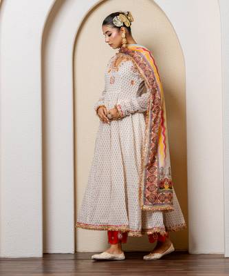 Ivory chanderi printed anarkali set 4