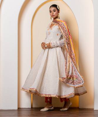 Ivory chanderi printed anarkali set 5
