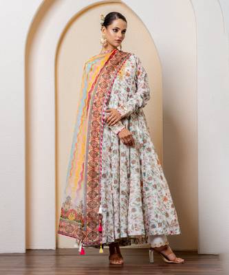 Ivory chanderi printed anarkali set 1
