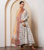 Ivory chanderi printed anarkali set