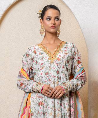 Ivory chanderi printed anarkali set 2