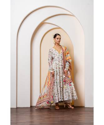 Ivory chanderi printed anarkali set 3