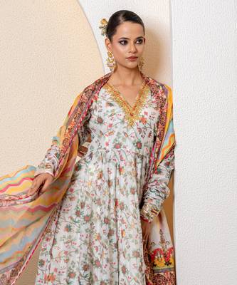 Ivory chanderi printed anarkali set 5