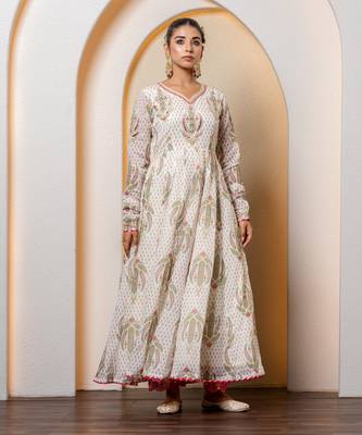 Ivory chanderi printed anarkali set 1