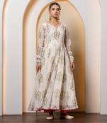 Ivory chanderi printed anarkali set