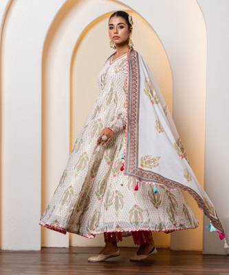 Ivory chanderi printed anarkali set 4