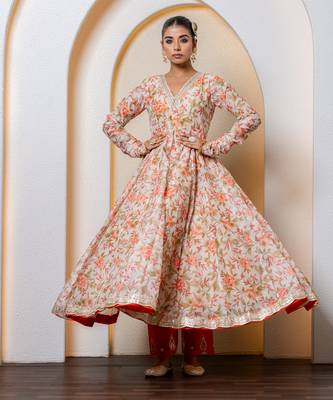 Multi-colored chanderi printed anarkali set 1