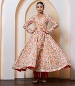 Multi-colored chanderi printed anarkali set