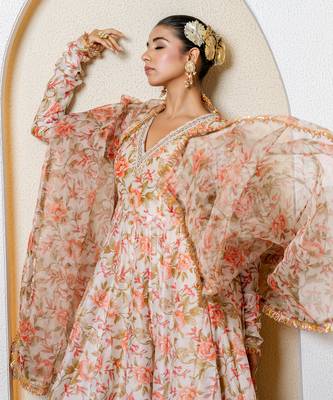 Multi-colored chanderi printed anarkali set 3