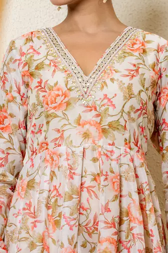 Multi-colored chanderi printed anarkali set