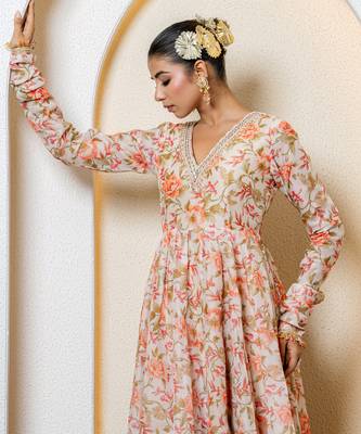 Multi-colored chanderi printed anarkali set 5