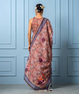 Chocolate brown chanderi floral printed anarkali set 2