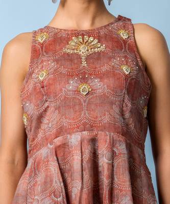 Chocolate brown chanderi floral printed anarkali set 3
