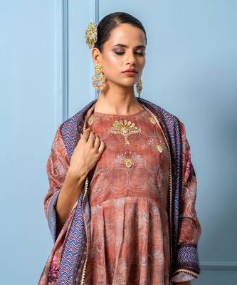 Chocolate brown chanderi floral printed anarkali set 5