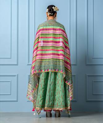 Green chanderi printed anarkali set 2