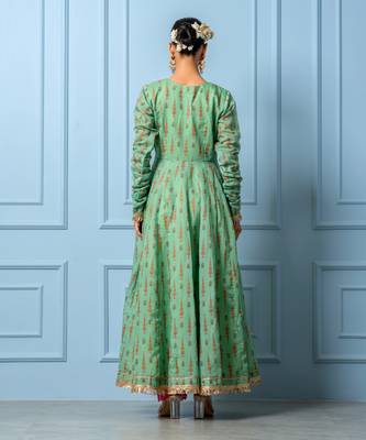 Green chanderi printed anarkali set 5