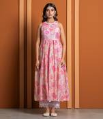 Pink chanderi printed anarkali set