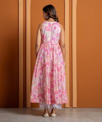 Pink chanderi printed anarkali set 2
