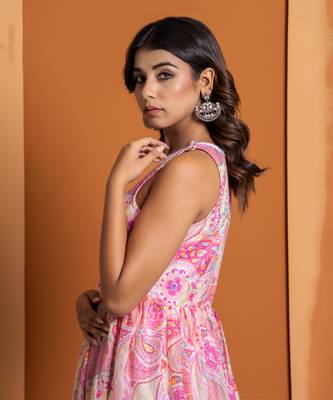 Pink chanderi printed anarkali set 5