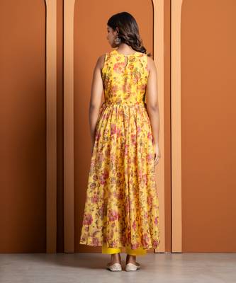 Yellow chanderi printed anarkali set 2