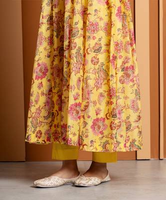 Yellow chanderi printed anarkali set 3