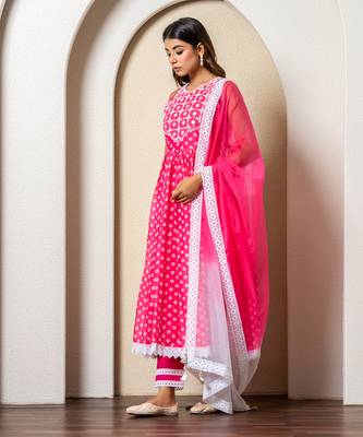 Pink bandhej print anarkali set 1