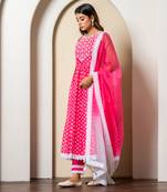 Pink bandhej print anarkali set