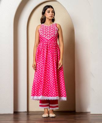 Pink bandhej print anarkali set 2